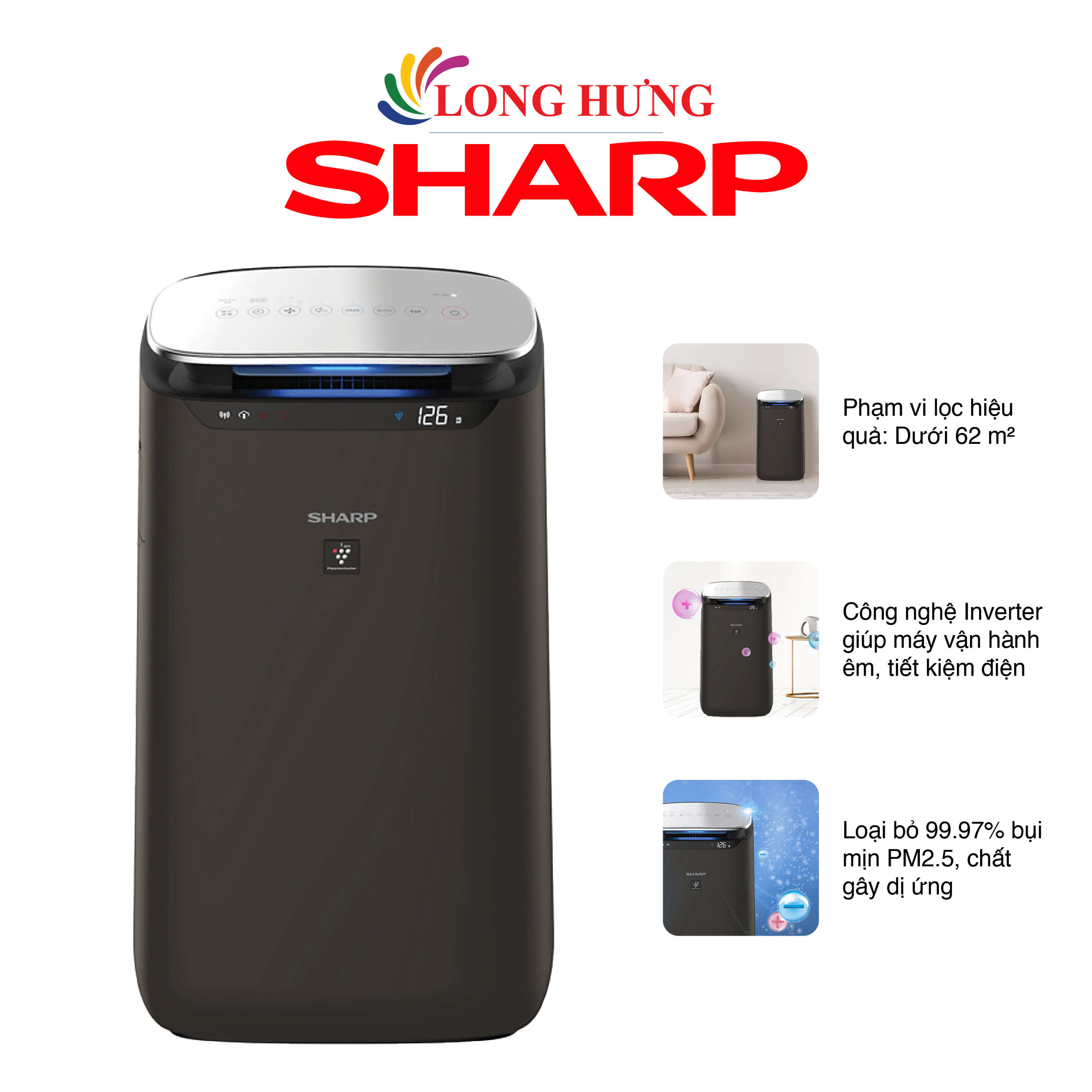 [Trả góp 0%]Máy lọc không khí Sharp FP-J80EV-H - Hàng chính hãng - Công nghệ Inverter Bộ lọc Hepa Diệt khuẩn công nghệ Plasmacluster ion