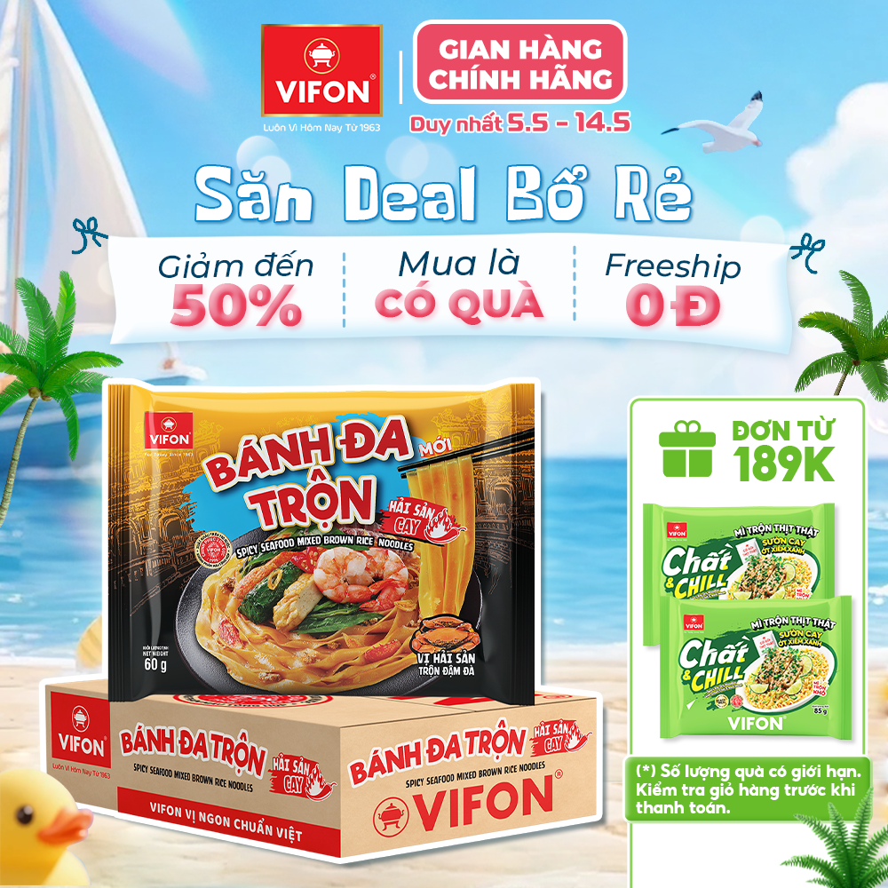 [VOUCHER 15%] Thùng 30 Gói Bánh Đa Trộn Hải Sản Cay 60Gr, Thơm Ngon, Đậm Vị Đặc Sản Hải Phòng