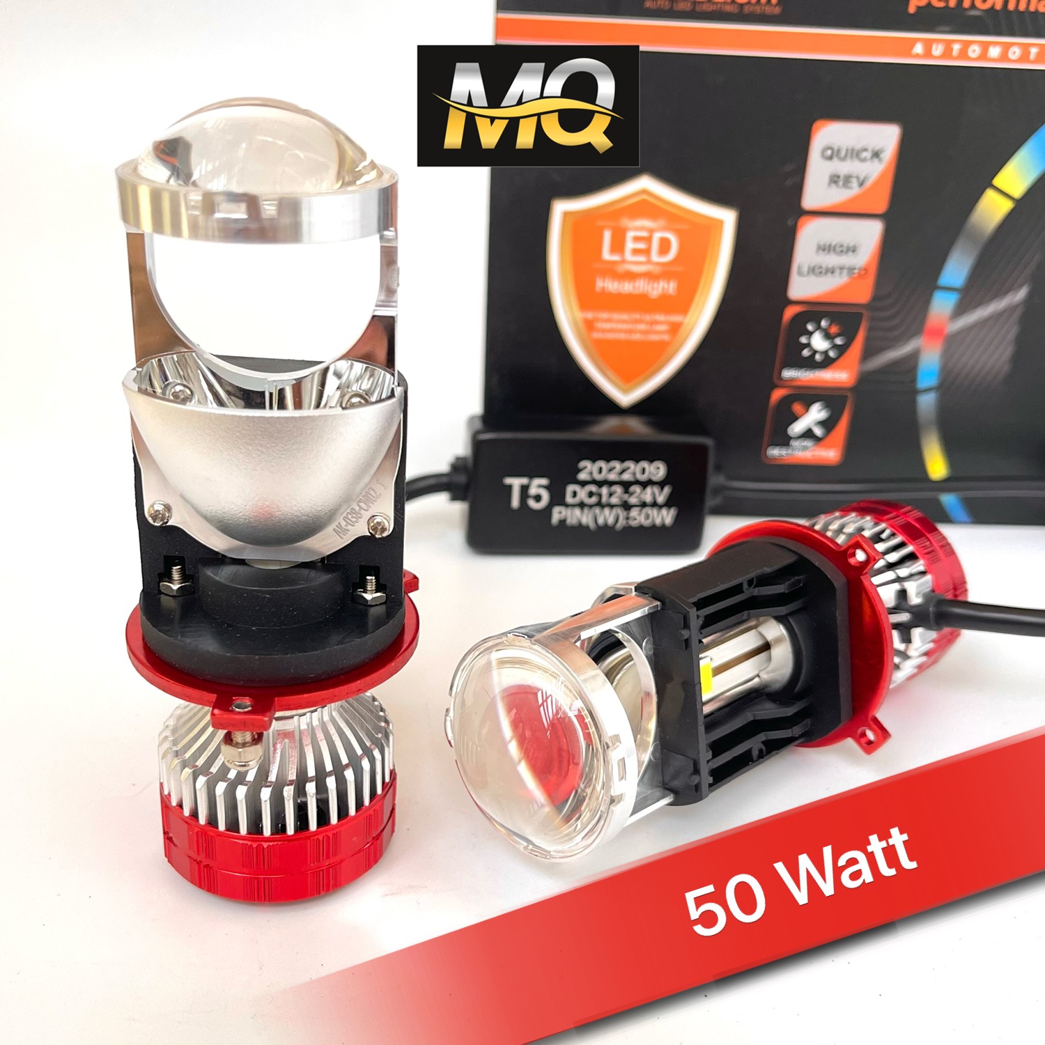 Đèn Pha LED Bi Cầu Mini H4 T5 Lắp Ô tô Xe Máy Pha Bi Cầu Chống Chói Cắt Sáng