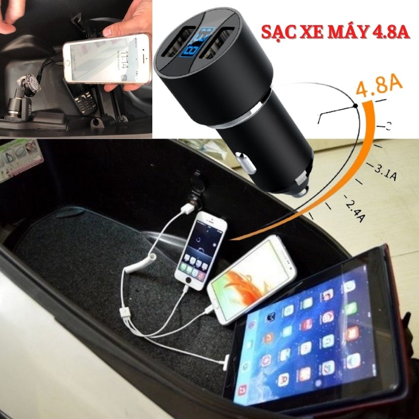 Tẩu sạc Nhanh Điện Thoại Dùng Cho Xe Máy QC 3.0 Tích Hợp Xe Airblade 150 Exchiter 155 Vision SH Và Các Dòng Xe Máy 2020 - 2021 Mới Nhấ