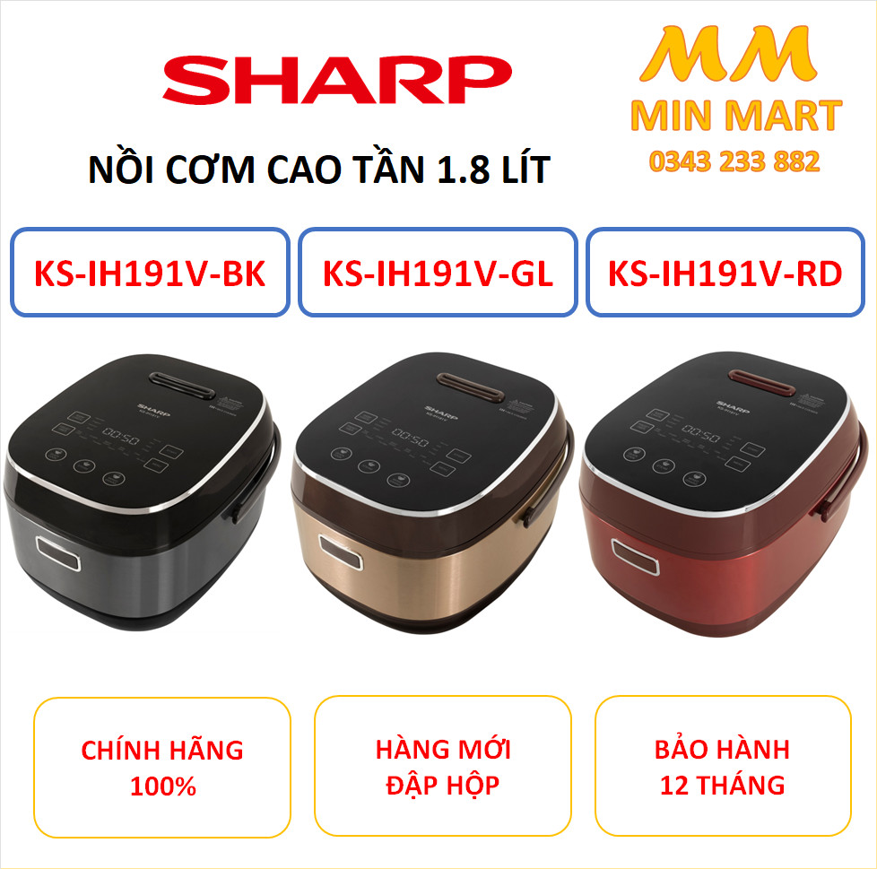 Nồi cơm cao tần sharp ks-ih191v-bk/gl/rd 1.8 lít : chính hãng, đập hộp 100%, bảo hành 12 tháng
