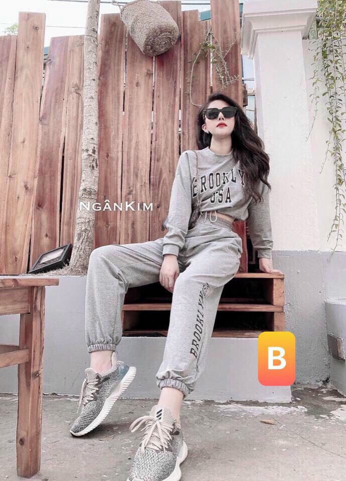 [HCM]Bộ đồ áo thun kèm quần mix đồ thể thao brocklyn chất da cá trái tym siêu xinh đi chơi dạo phố đẹp mtb