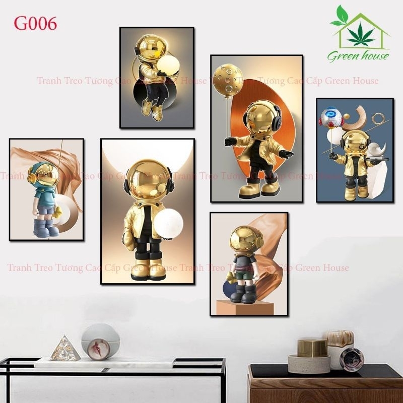 Set 6 Tranh Dán Tường Gấu Bearbrick/ Kaws Cao Cấp Trang Trí Decor