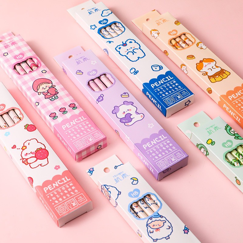 Set 10 bút chì hb kèm gôm tẩy họa tiết hoạt hình dễ thương cho bé