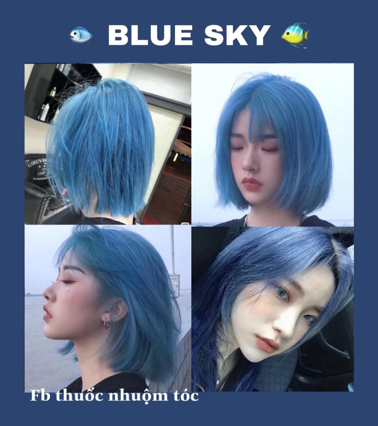 Thuốc nhuộm tóc màu Xanh blue sky + Tặng trợ nhuộm, gang tay