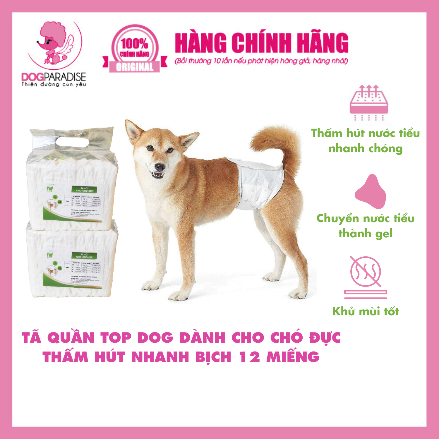 Tã quần Top Dog dành cho chó đực thấm hút nhanh bịch 12 miếng size S/M/L/XL - Dog Paradise