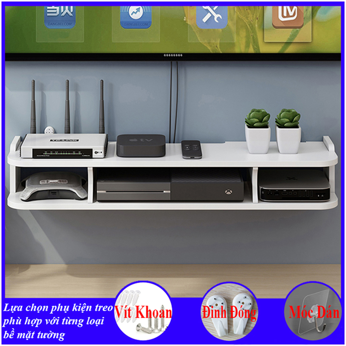 Kệ tivi treo tường, kệ gỗ gắn tường không cần khoan, chất liệu gỗ Pitech chống nước, thân thiện môi trường - B51