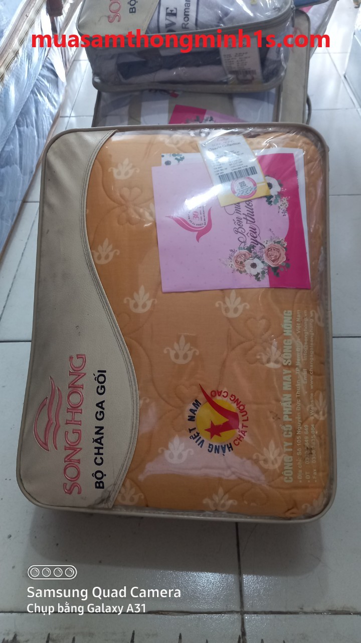 Bộ chăn drap vỏ gối màu vàng nâu