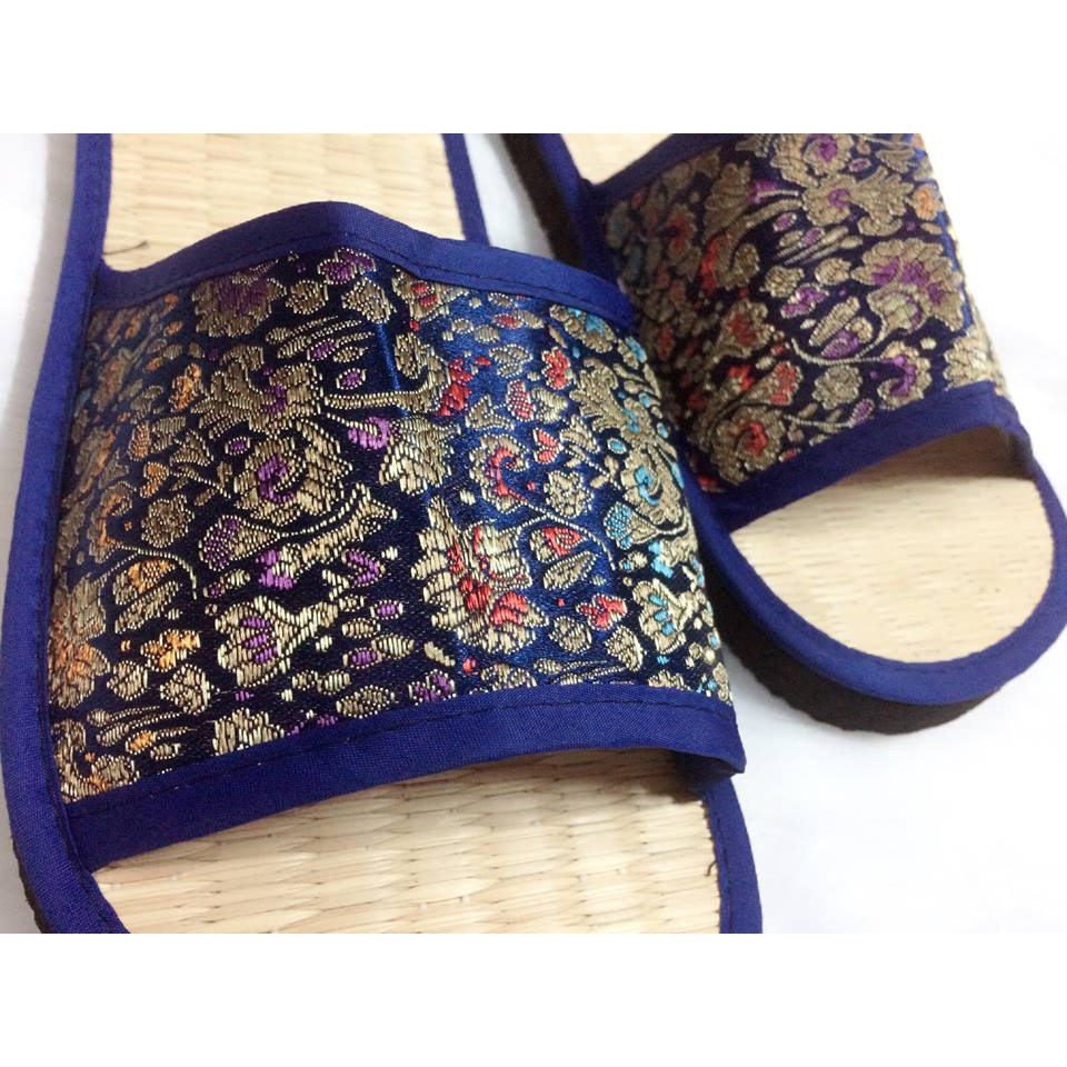 DÉP CHIẾU QUAI NGANG HOẠ TIẾT GẤM MÀU XANH