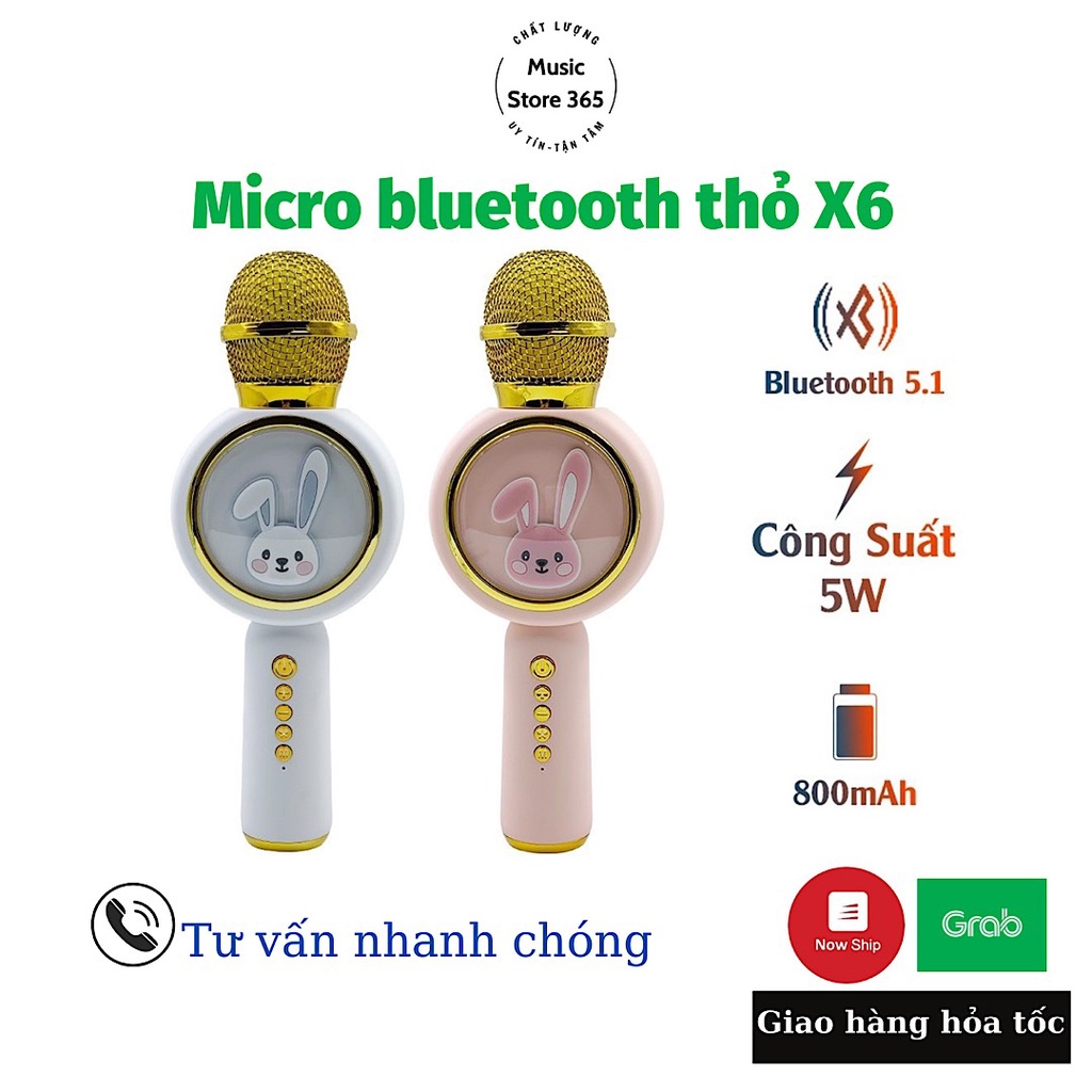 Míc hát micro karaoke bluetooth không dây kèm loa x6 hình thỏ đáng yêu âm thanh hay trầm ấm hát hay bắt giọng