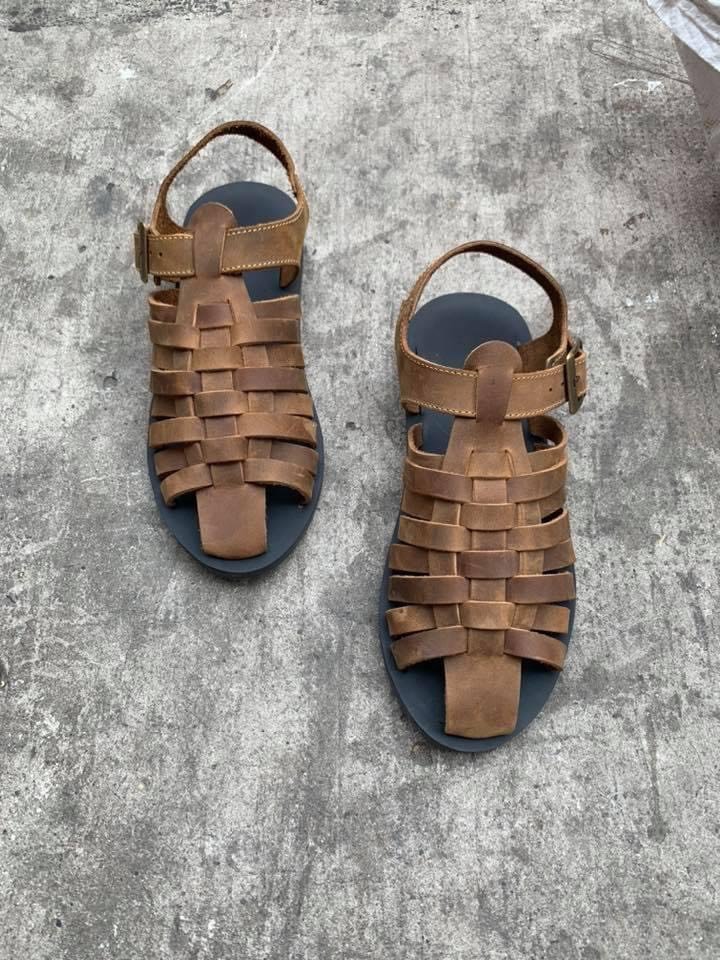 Giày sandal rọ nam da bò cao cấp nguyên tấm đế khâu màu nâu , Gòm SR