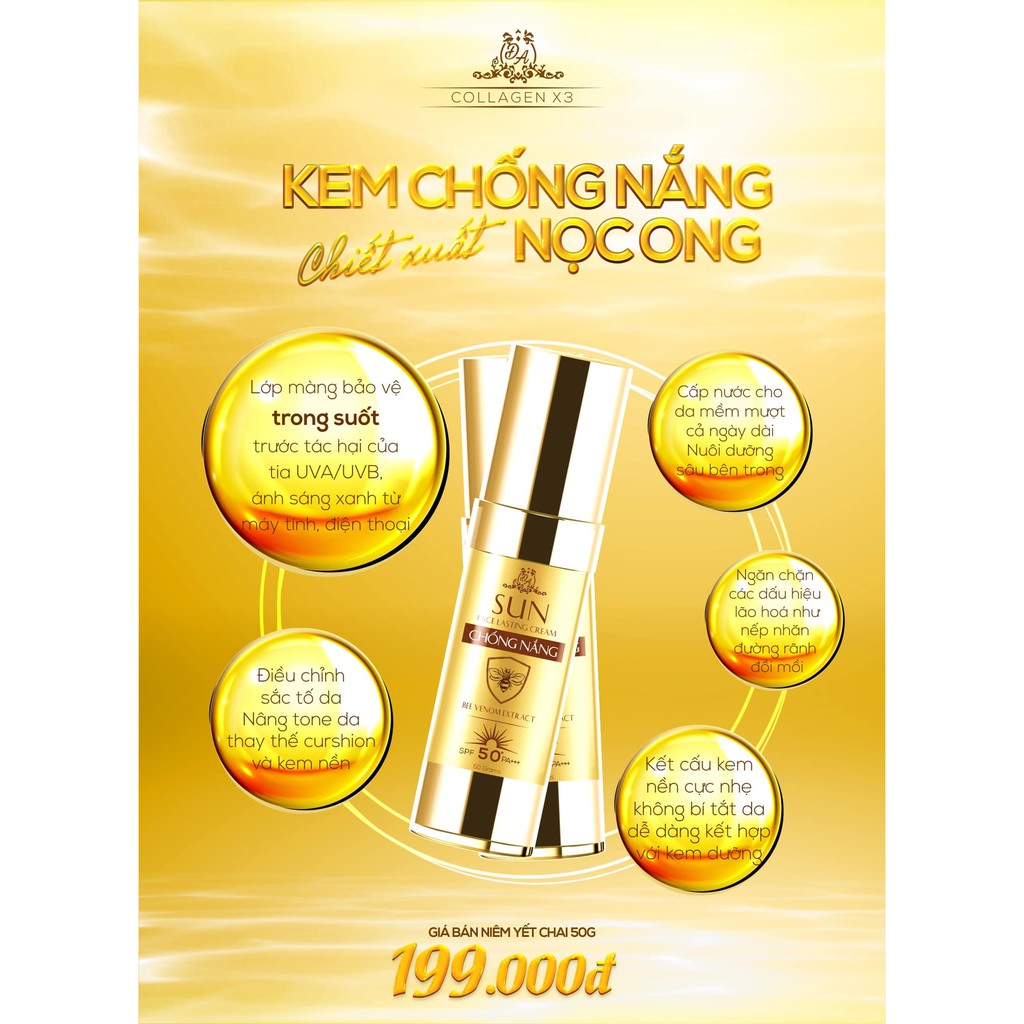 Kem Chống Nắng Collagen X3 Đông Anh 50g Chính Hãng 100% Chiết Xuất Nọc Ong Ngăn Chặn Lão Hóa , Chãy xệ, Sạm Da