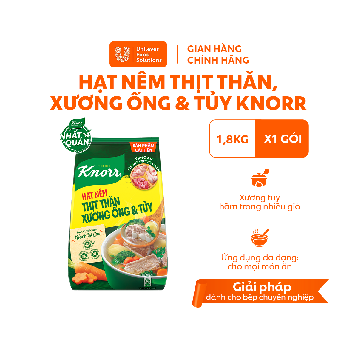  Hạt Nêm Thịt Thăn Xương Ống Và Tủy Knorr Professional 1.8kg - Chuyên Dùng Cho Nấu Ăn 