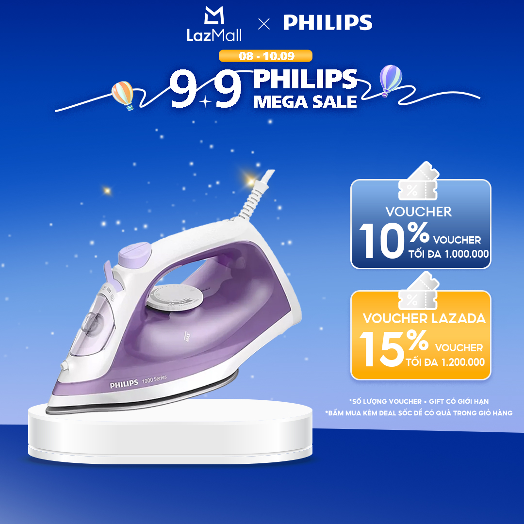 Bàn Ủi Philips DST1040/30 - Công Suất 2000W - Hơi Phun Tăng Cường 90G/Phút - Ngăn Chứa Nước 250ML - Mặt Đế Chống Dính - Hàng Phân Phối Chính Hãng