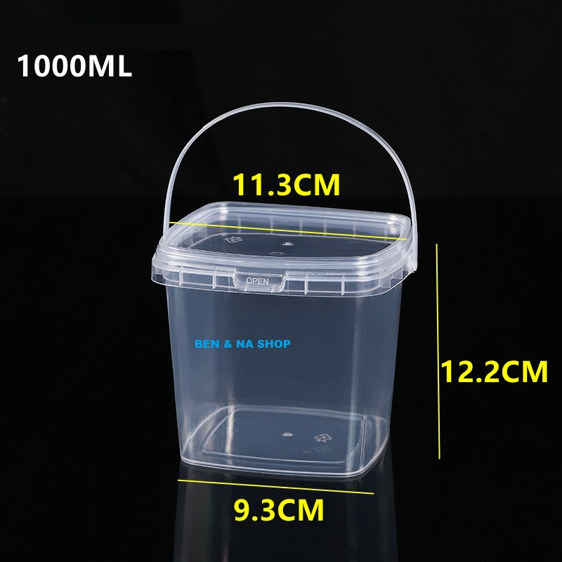 Square/Round Bucket 500ml, Plastic Bucket 1000ml, Square Bucket 2000ml for Milk Tea with Handle, Milk Tea Bucket, Candy Bucket - 4
