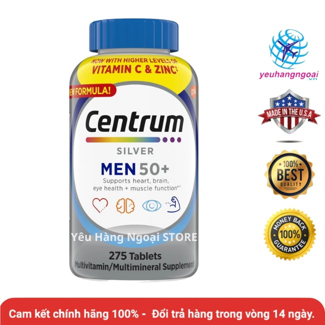 Vitamin tổng hợp cho nam trên 50 tuổi centrum silver men 50+ 275 viên của mỹ.