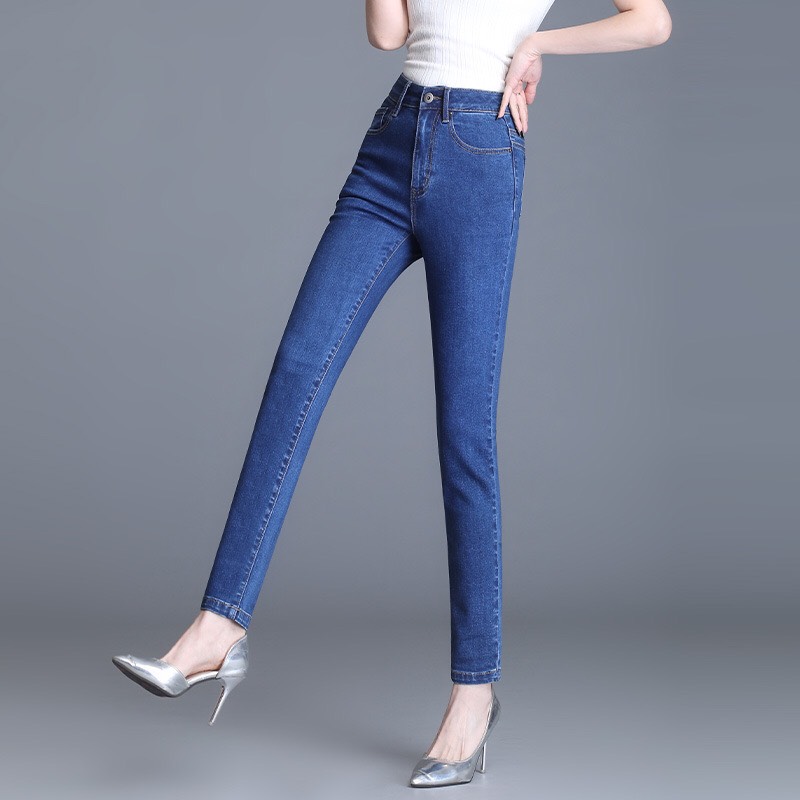 Quần jean nữ skinny trơn co giãn lưng cao vải mềm mịn, quần bò nữ co giãn