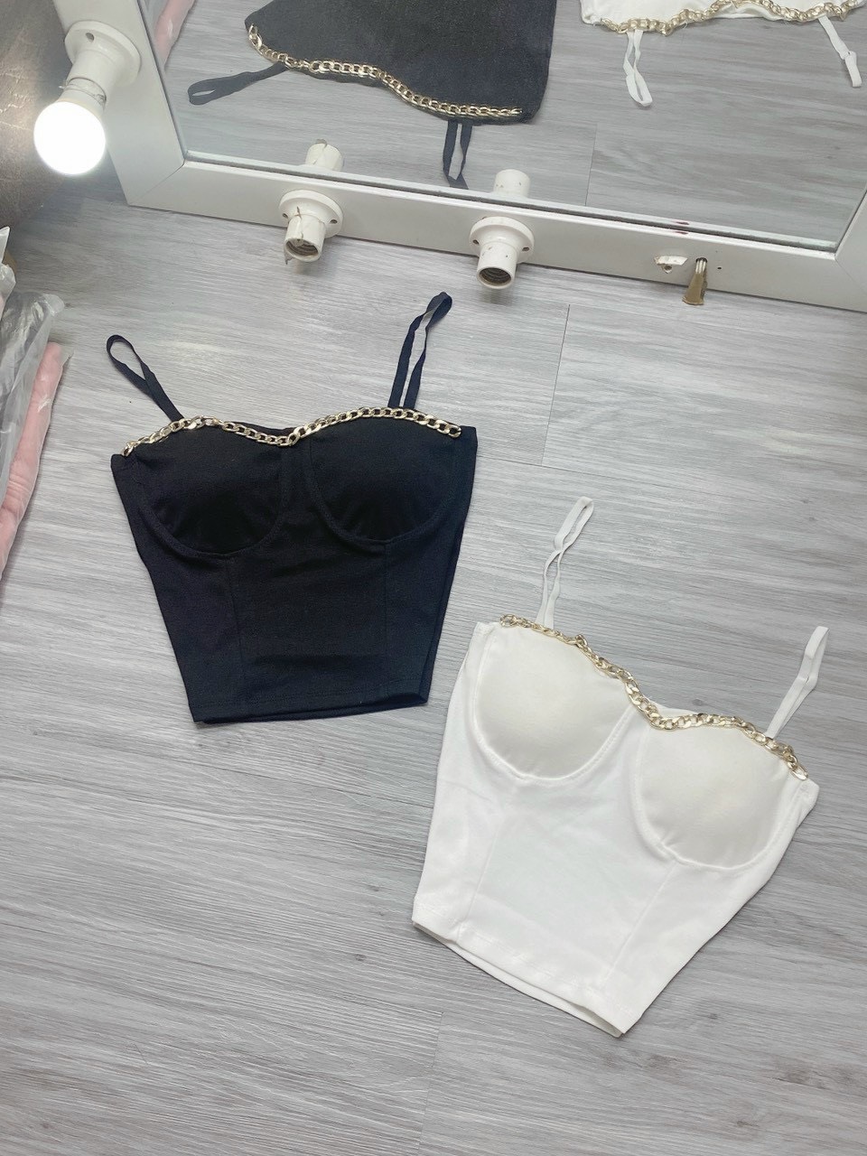 Áo bra 2 dây phối dây vải thun borip có mút ngực sexy tu