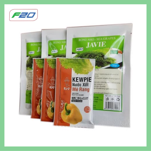 600gram rong nho tươi khi được tách nước còn 200gram - [4 gói 50g rong nho tách nước JAVIE] tặng 2 gói Xốt mè rang