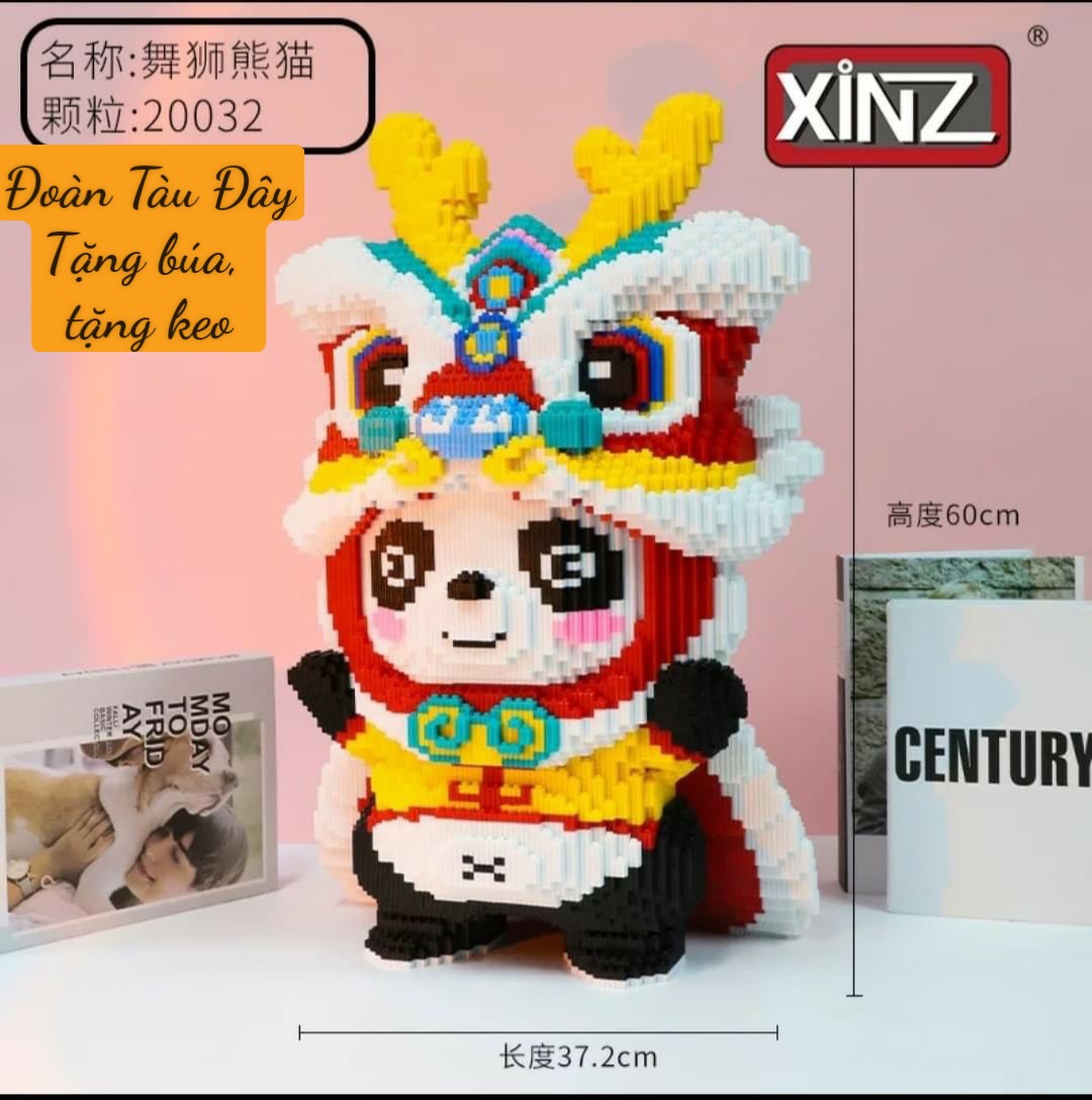 Gấu panda đẹp 60cm xếp hình panda đội lân cỡ đại ,mô hình đồ chơi lắp ghép gấu trúc đội lân size đại 60cm đồ chơi lắp ráp thông minh