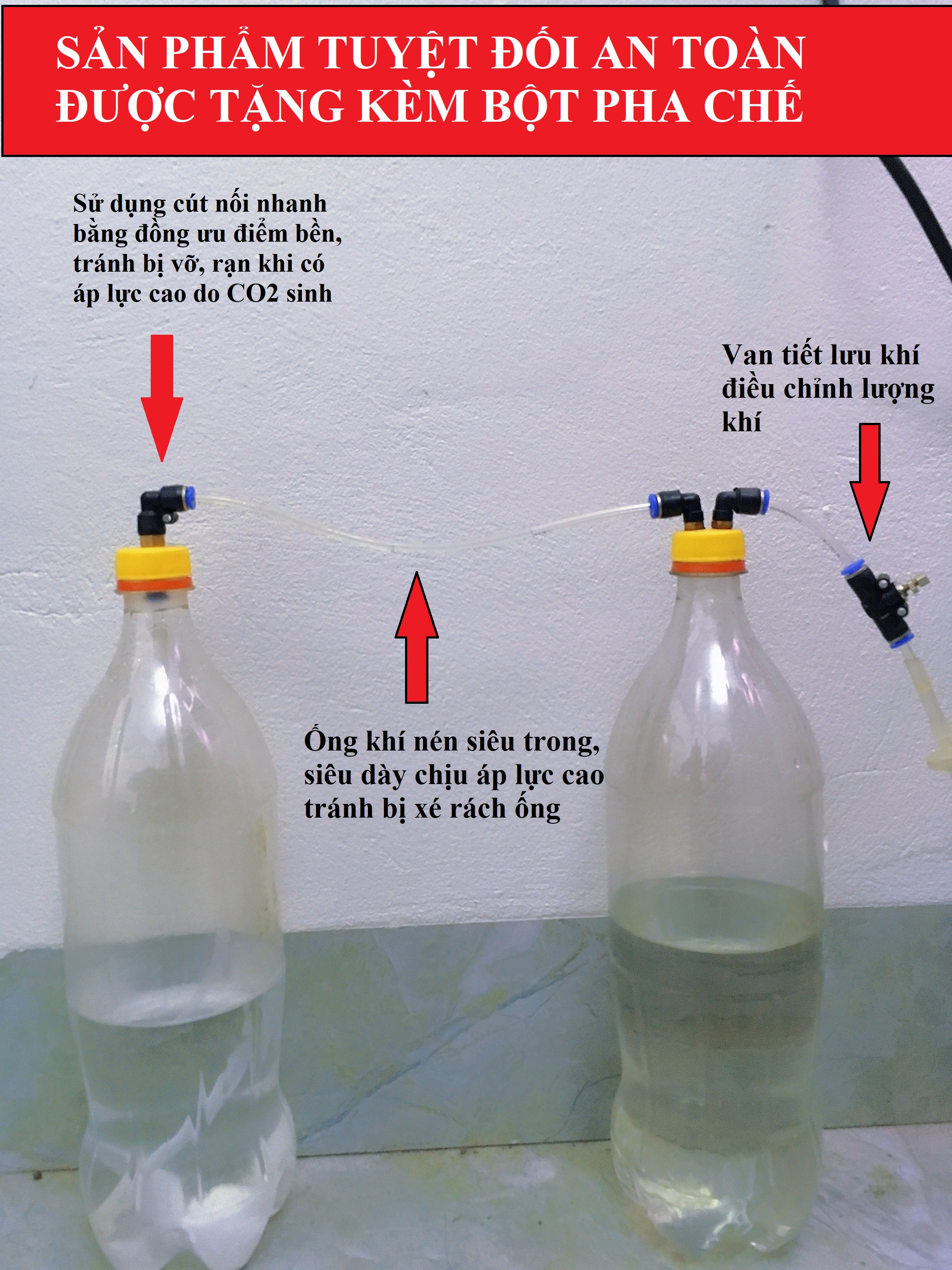 Chế CO2 thủy sinh bể cá tặng kèm bột pha chế
