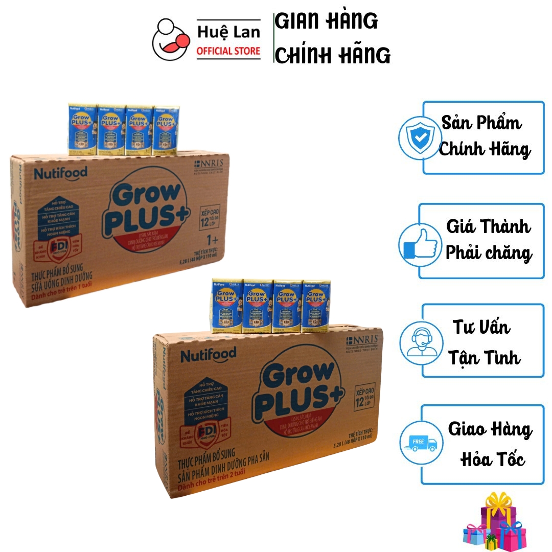 Sữa Bột Pha Sẵn Nutifood Grow Plus+ Xanh Thùng 48 Hộp x 110ml (Giúp trẻ tăng cân khỏe mạnh) -