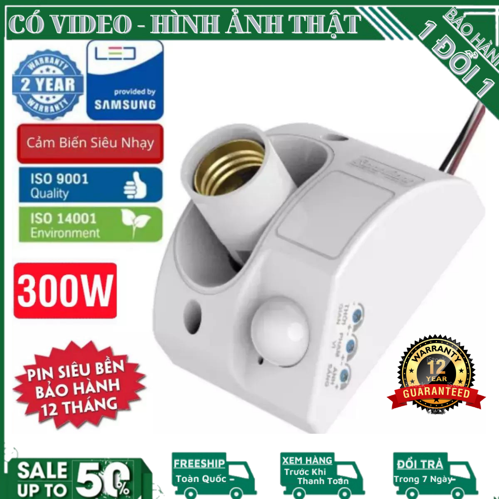[BẢO HÀNG 2 NĂM] Đui đèn cảm ứng Rạng Đông DCB01-PIR - Công suất tối đa 300W, Cảm biến siêu nhạy , dễ dàng điều chỉnh , đui đèn điều khiển từ xa , đui đèn cảm ứng chuyển động - đui đèn cảm biến chuyển động