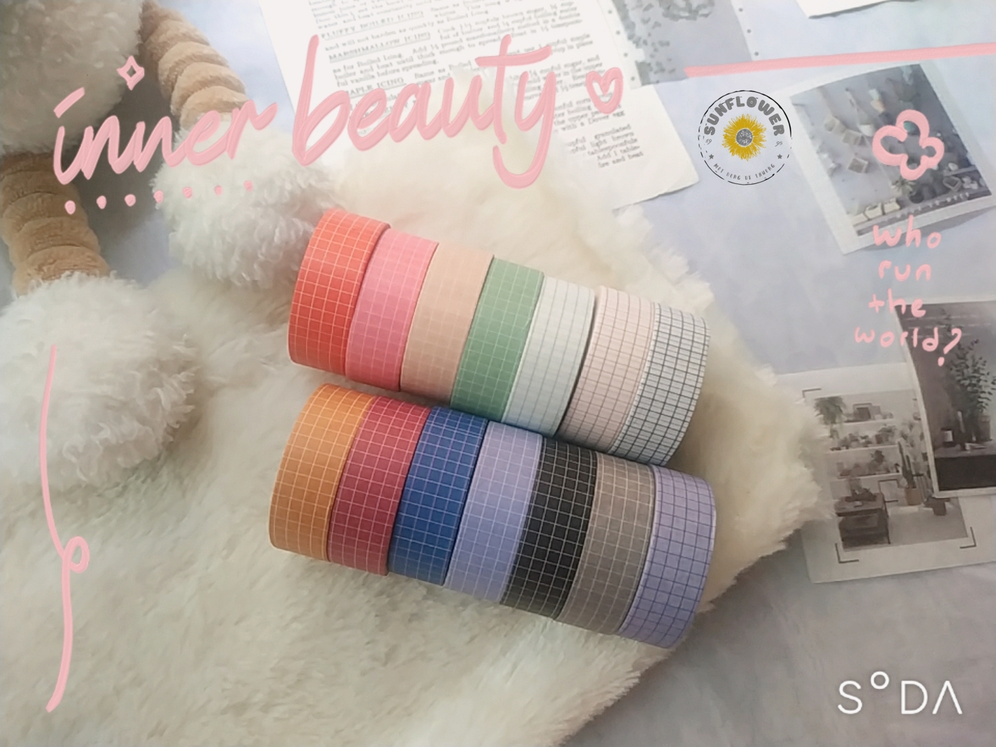Sunflower- SF19- Cuộn băng keo washi tape caro dài 10 m