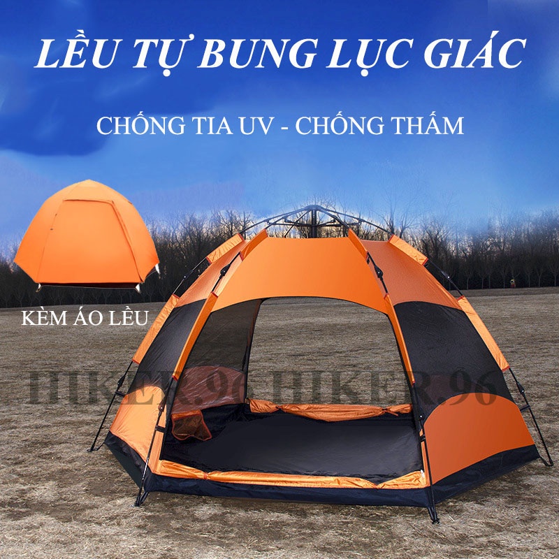 Lều cắm trại du lịch dã ngoại, lều phượt tự bung 4 đến 6 người, 2 lớp 6 cửa chống thấm nước chống muỗi gấp gọn tiện lợi