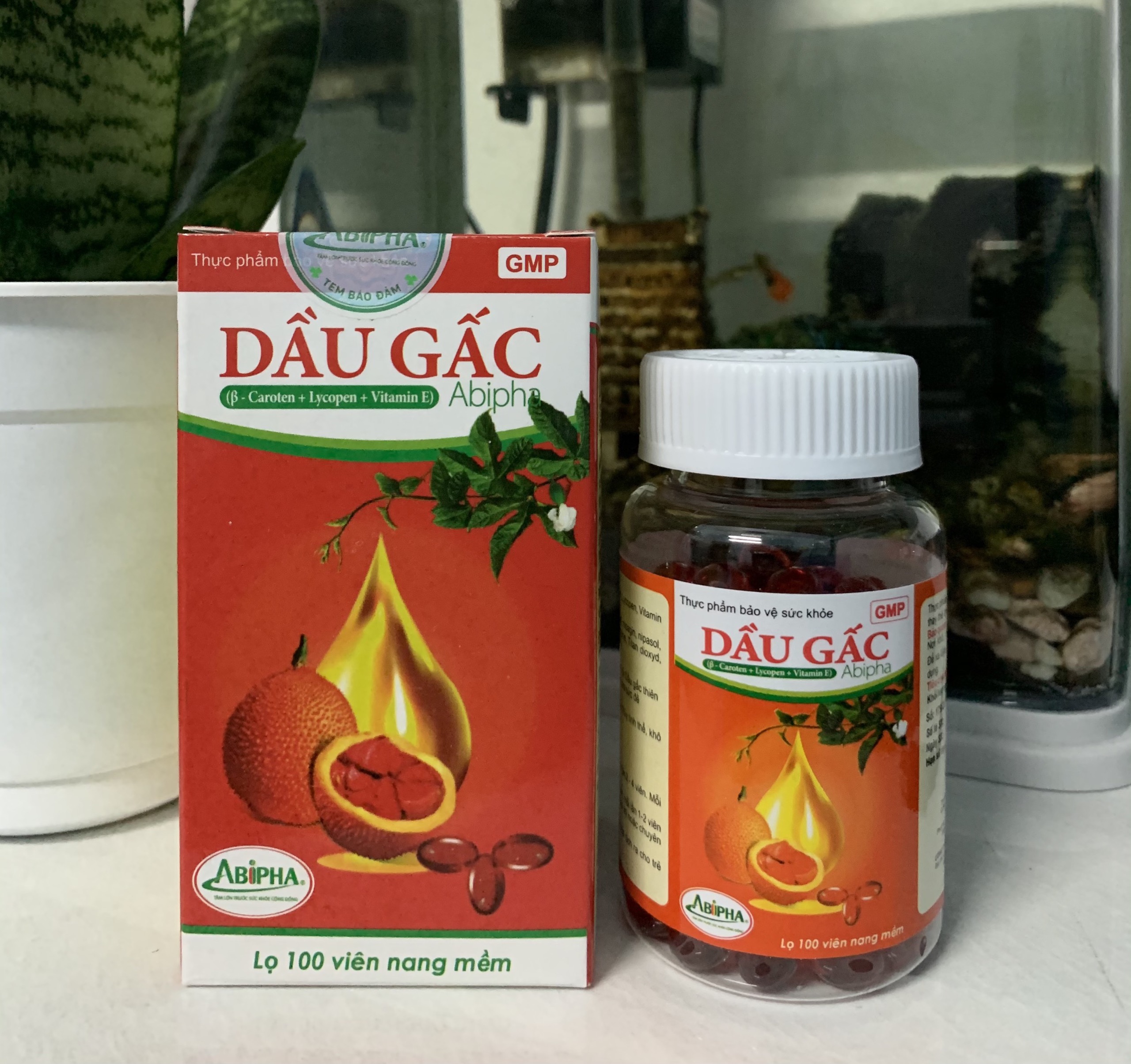 Dầu Gấc Abipha - Bổ Sung Vitamin A - Hỗ Trợ Cho Người Thị Lực Kém Và Quáng Gà lọ 100 viên chính hãng