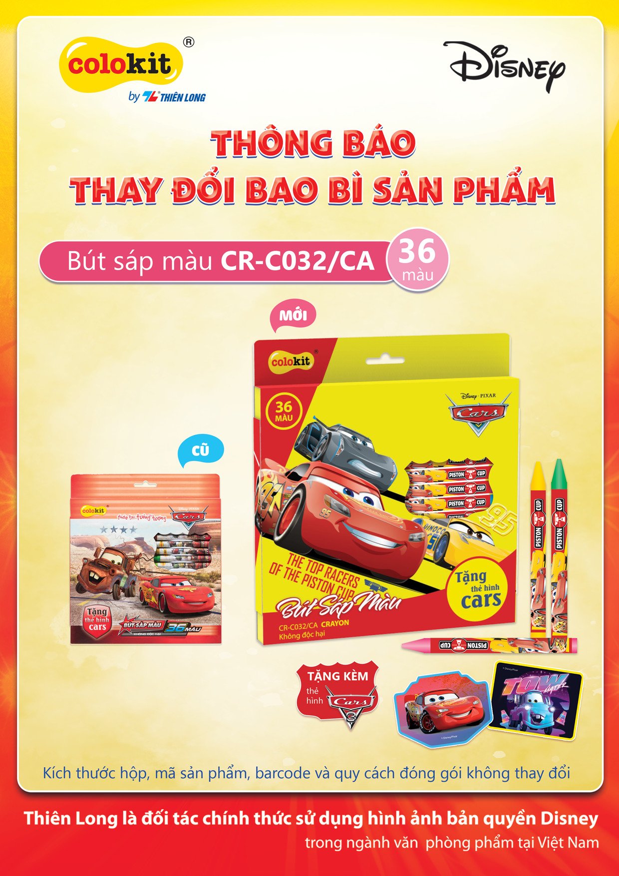 Bút sáp 36 màu colokit cr-c032/ca - với hình ảnh nhân vật car disney đa dạng mẫu mã chất lượng sản phẩm đảm bảo và cam kết hàng đúng như mô tả