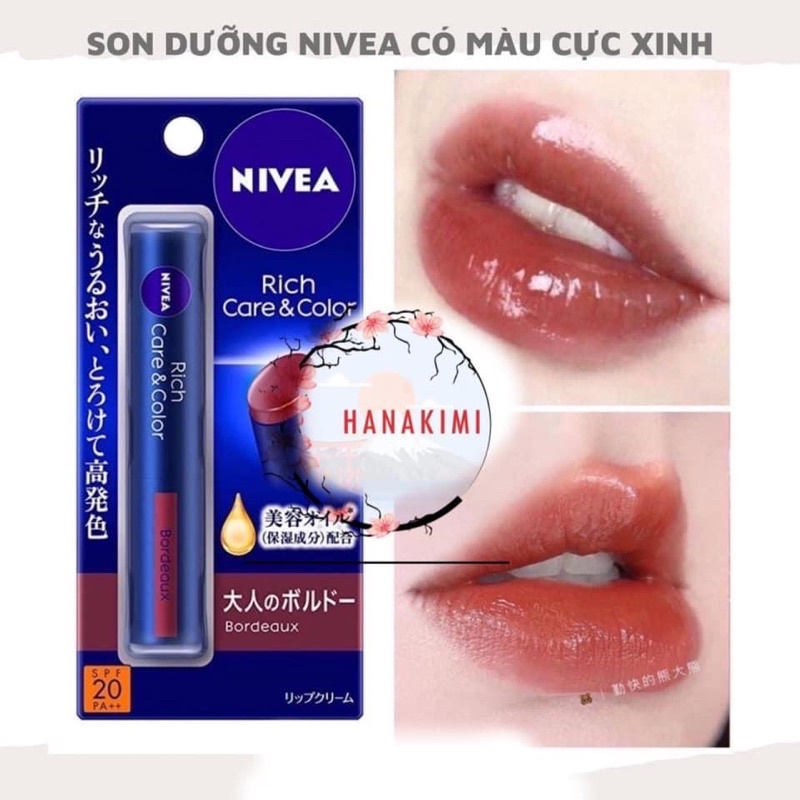 Son dưỡng môi chống nắng có màu Nivea Rich Care & Color Nhật Bản