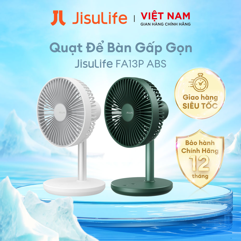 Quạt để bàn gấp gọn jisulife fa13p abs - sạc nhanh - pin 8000mah sử dụng lên đến 28h chính hãng - bảo hành 12 tháng