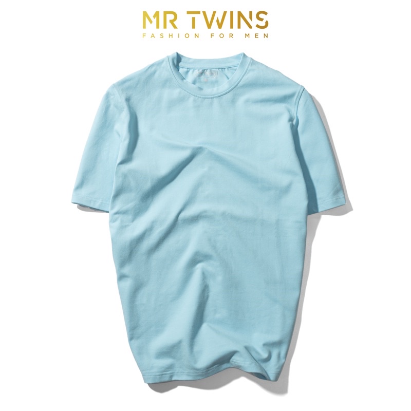 Áo thun Nam cổ tròn xanh thiên thanh 100% Cotton thương hiệu Mr Twins
