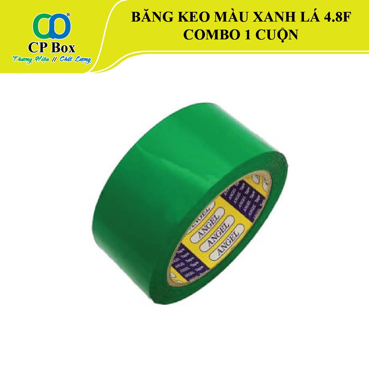 Băng keo dán thùng MÀU XANH LÁ, Bản 48mm, Lõi mõng 4mm, Nặng 900gr/cây - CP Box