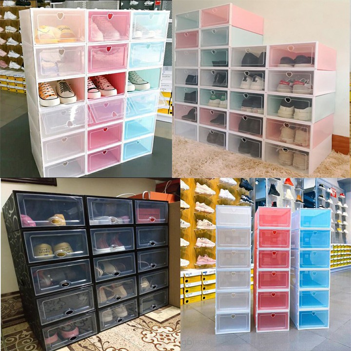 Combo 20 Hôp Đựng Giày Nhựa Cứng Mica Trong Suốt Tủ Lắp Ghép Đựng Giày Nam Nữ