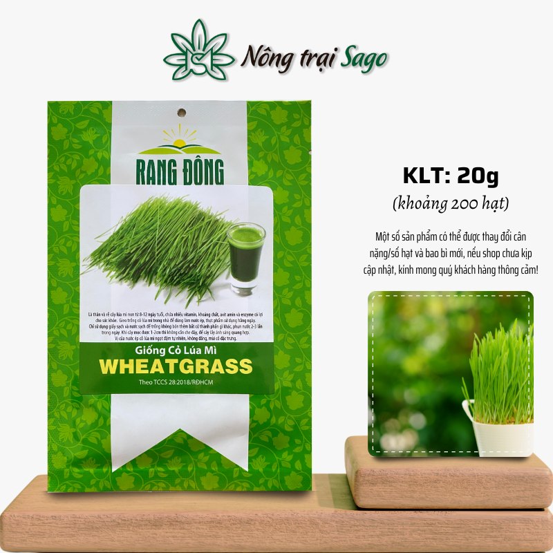 Hạt giống Cỏ Lúa Mì Wheatgrass (20g~200 hạt) Làm sinh tố, dễ chăm sóc, trồng quanh năm, hiệu Hạt giống Rạng Đông - Nông Trại Sago
