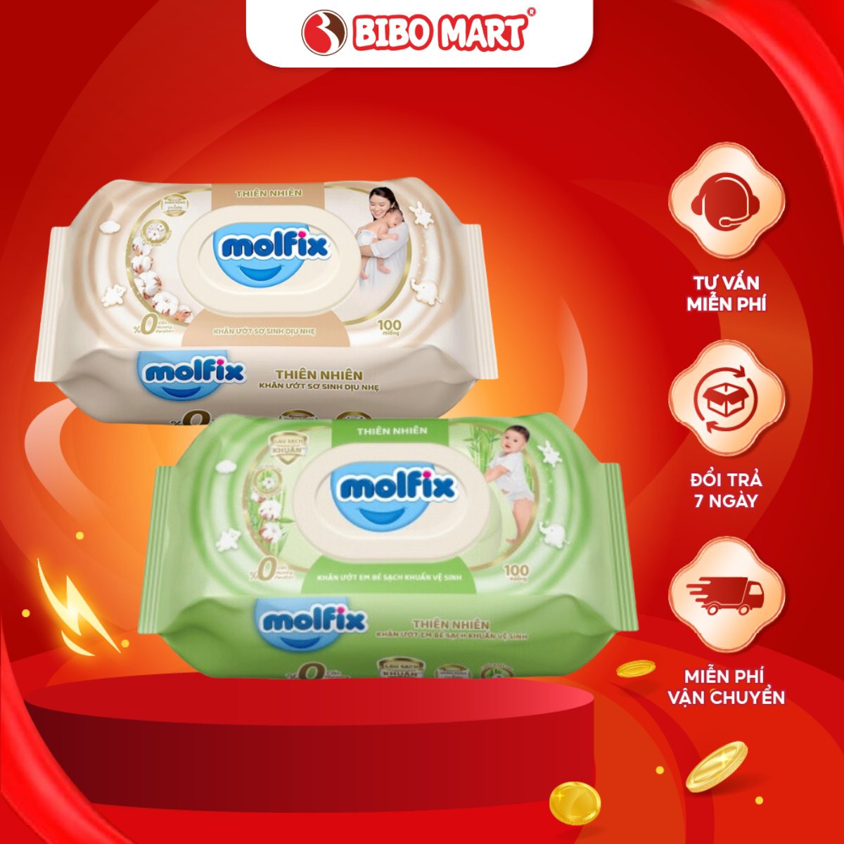 Khăn Ướt Em Bé Khăn Ướt Sơ Sinh Molfix Vệ Sinh Da Cho Bé 100 Tờ - Bibo Mart