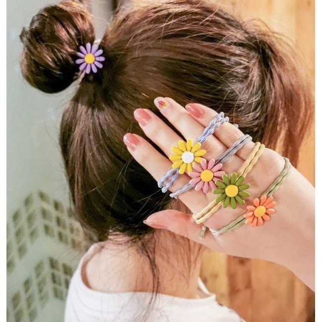 Set 10 dây cột tóc hoa cúc nhiều màu han quôc -vt0087-2