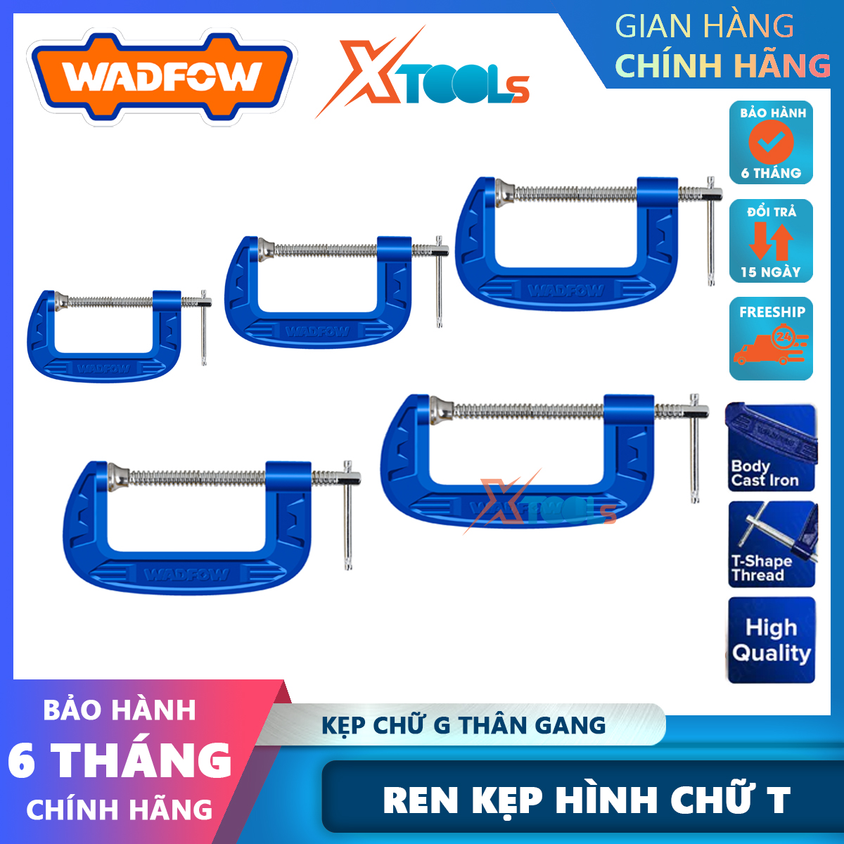 Kẹp chữ g wadfow cảo chữ c thân gang, ren kẹp hình chữ t