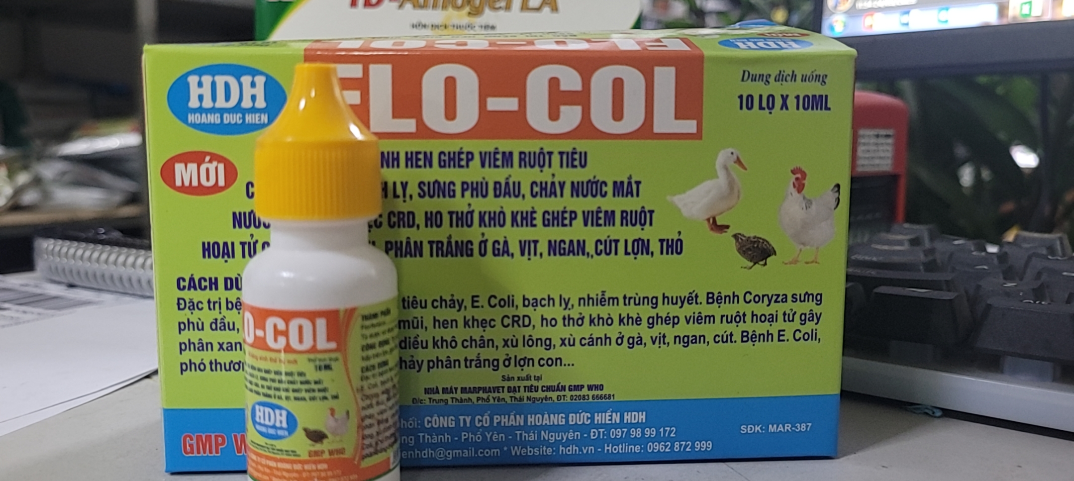 Flo-col: 10ml, hộp 10 lọ, thương hàn, tụ huyết trùng, hen khẹc