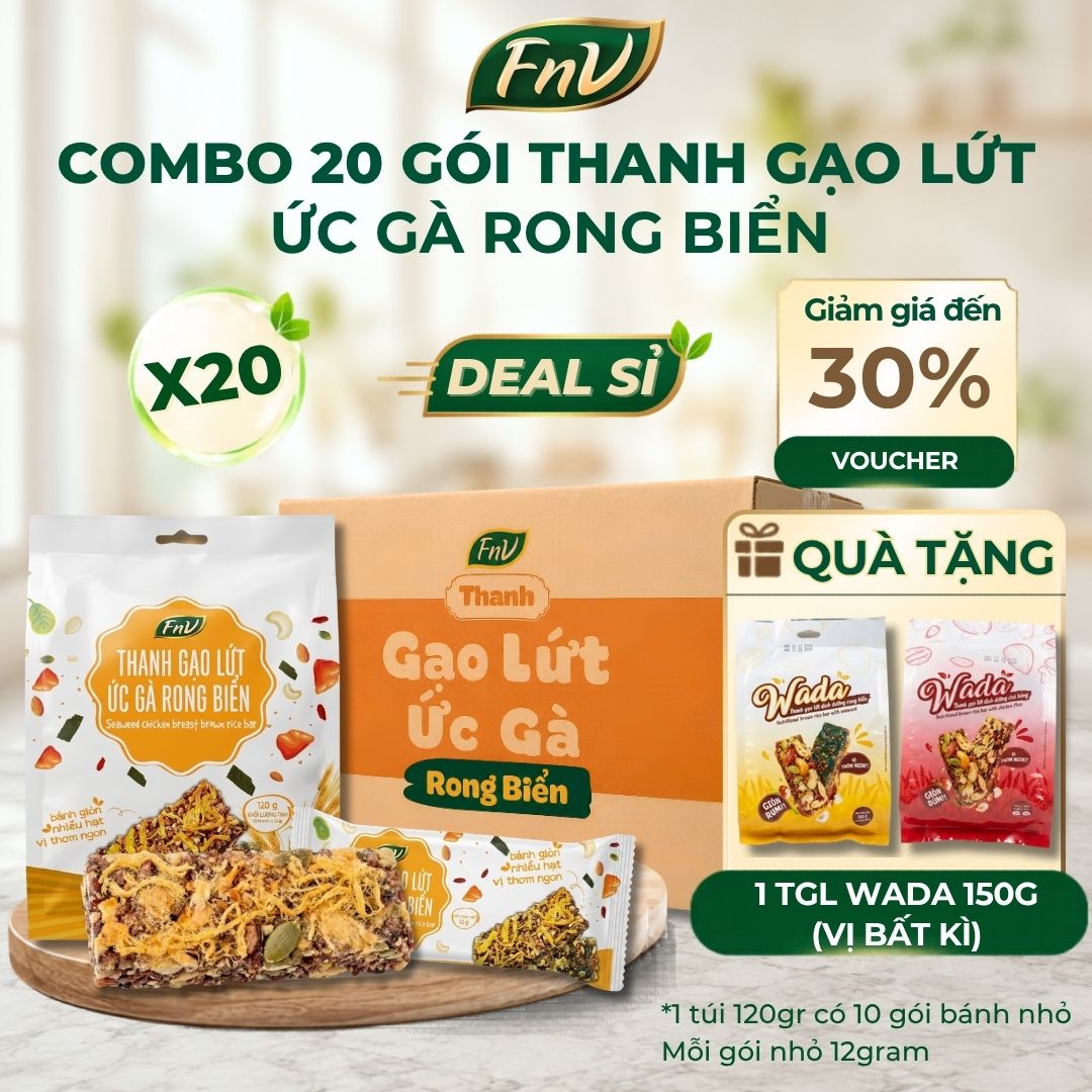 [DEAL SỈ] Combo 20 gói thanh gạo lứt ức gà rong biển ăn vặt không đường ít calo FNV 20 gói x 120g bánh gạo lứt ăn kiêng