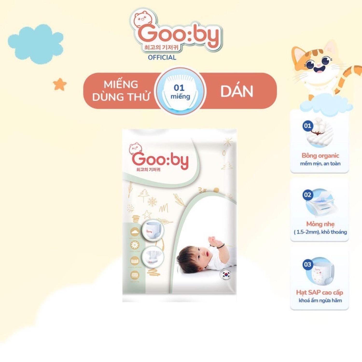 [Túi dùng thử 1 miếng thử] Tã/Bỉm Gooby dùng thử chống tràn hiệu quả Dán/Quần đủ size NB/S/M/M/L56/XL/XXL/XXXL cho bé từ 6kg - 35kg