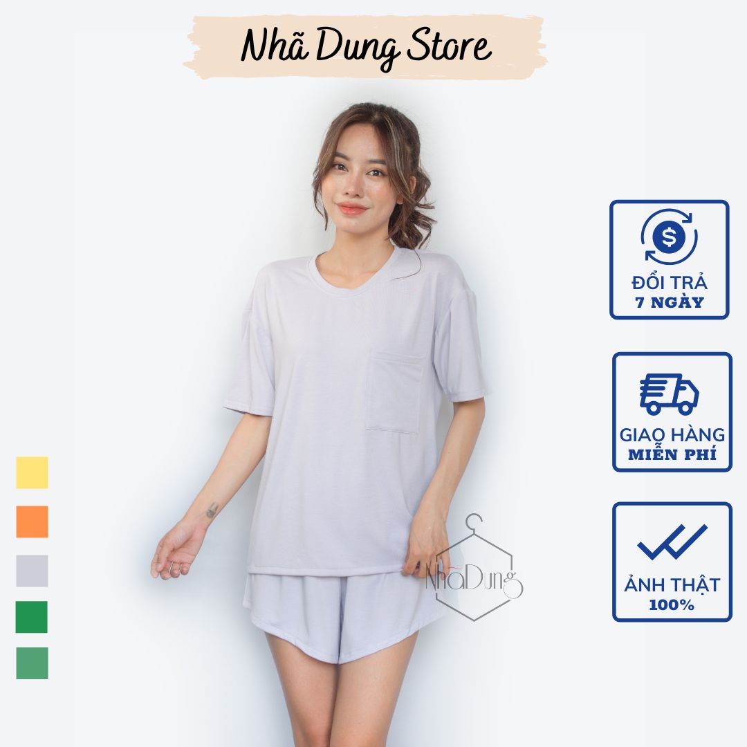 Đồ bộ nữ mặc nhà vải thun cotton trơn co giãn 4 chiều mềm mịn thấm hút mồ hôi đủ size từ 40-75kg