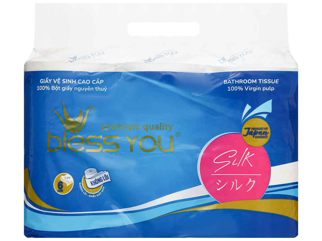 Cây 10 Lốc giấy vệ sinh Blessyou Silk không lõi lốc 6 cuộn