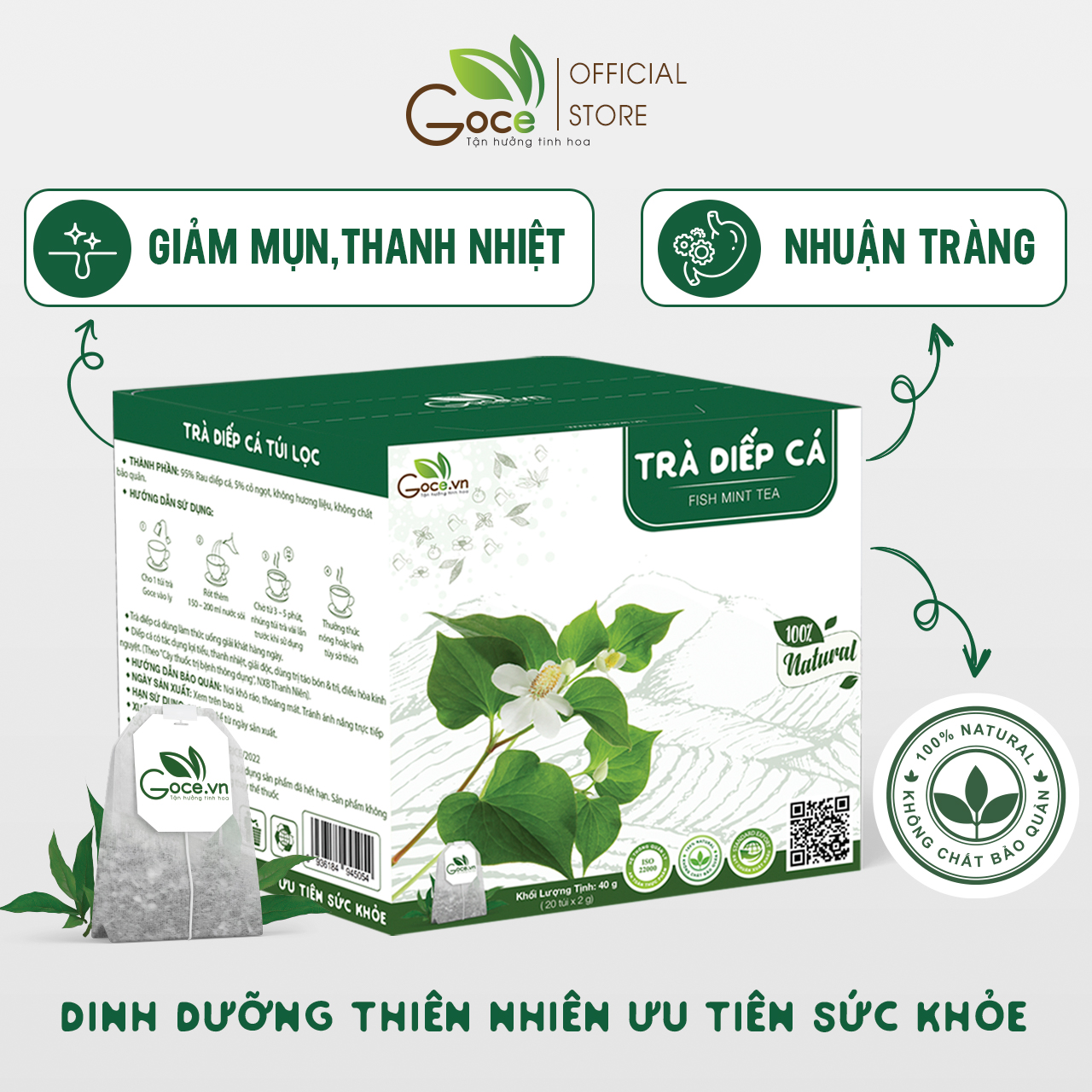 Trà diếp cá túi lọc Goce - Giảm mụn, thanh nhiệt