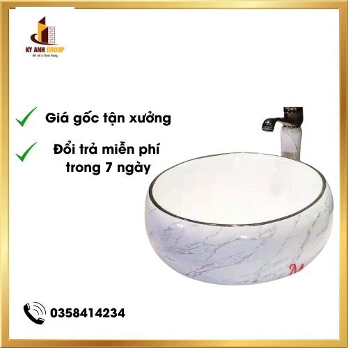 Chậu rửa mặt - Lavabo tròn đặt bàn hoa văn vân đá cao cấp CB19