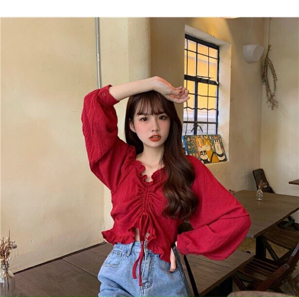 Áo trễ vai rút giữa tay lửng đáng yêu TTSA0932