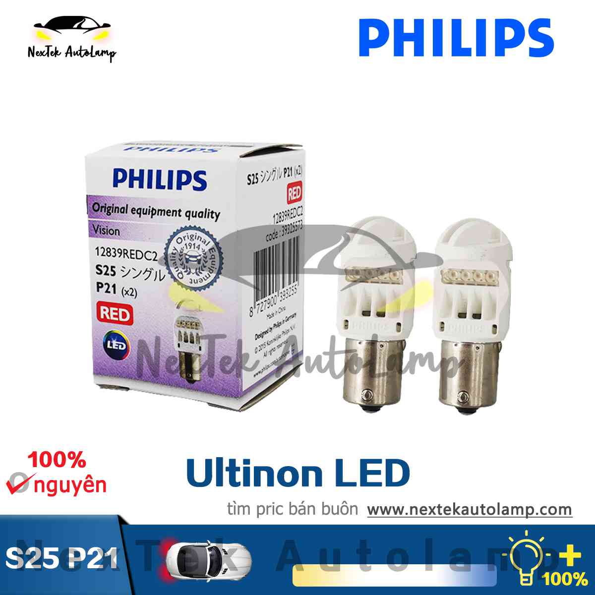 Philips ultinon led s25 p21 1156 ba15s 12839redc2 led màu đỏ rẽ chỉ số tín hiệu đèn ánh sáng phía sau