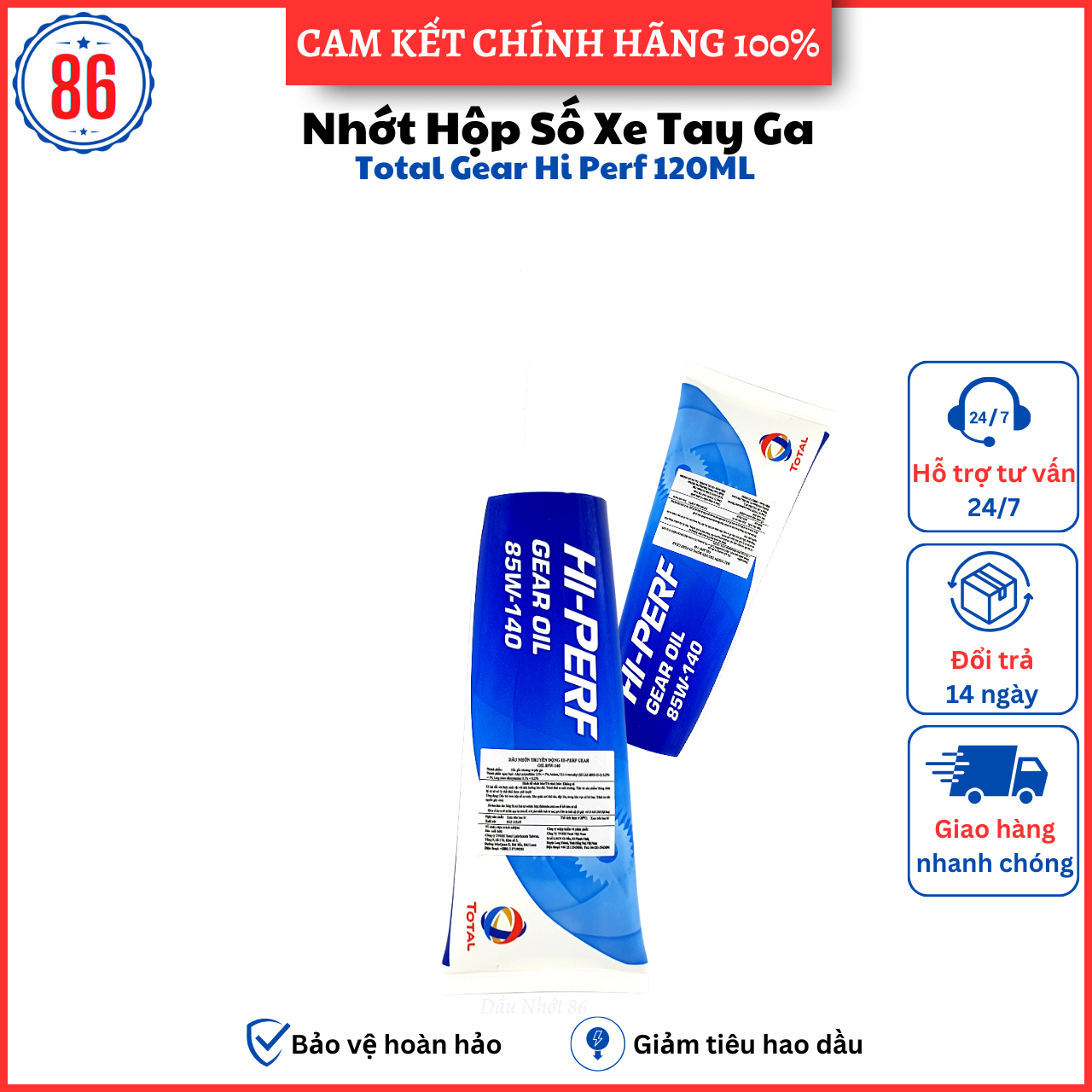 Nhớt hộp số chống hú láp Total Gear Hi Perf 85W-140 GL-5 120ML,Dầu nhớt chính hãng,chăm sóc xe tuyệt vời
